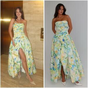 Aje Violette Floral Haze Strapless Bubble Hem Maxi Dress Gown US 6 NWT